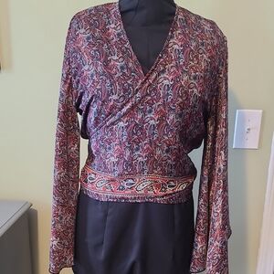 Paisley Bohemian Wrap Top In 100% Silk